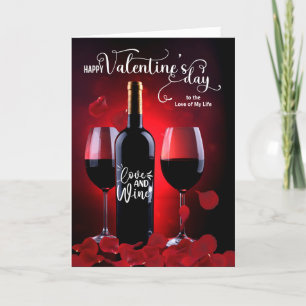 Romantic Rose Petals and Wine Valentine's Day Holiday Card