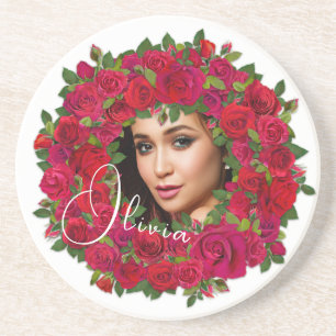 Romantic Rose Photo Frame For Lover Coaster