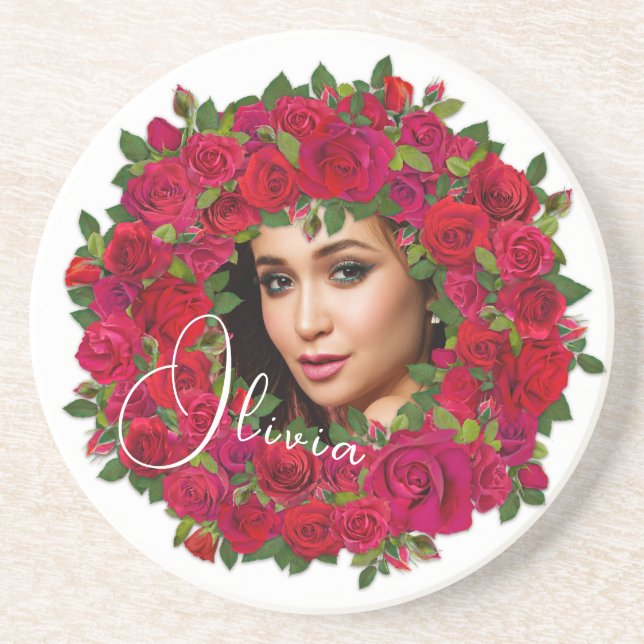 Romantic Rose Photo Frame For Lover Coaster (Front)