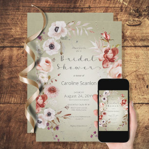 Romantic Rose Pink Floral Bridal Shower Invitation