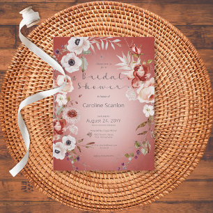 Romantic Rose Pink Floral Bridal Shower Invitation Postcard