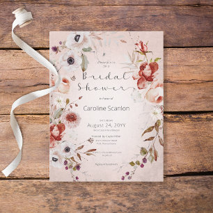Romantic Rose Pink Floral Bridal Shower Invitation Postcard