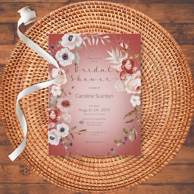 Romantic Rose Pink Floral Bridal Shower Invitation Postcard (Creator Uploaded)