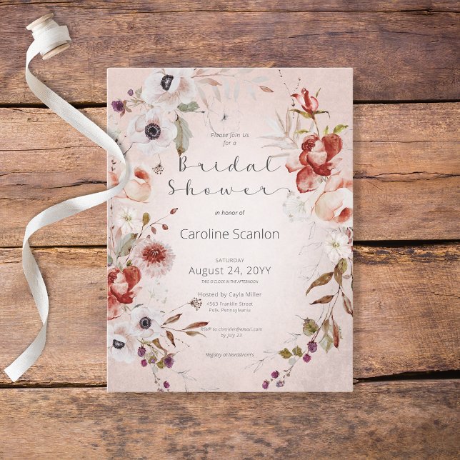 Romantic Rose Pink Floral Bridal Shower Invitation Postcard (Creator Uploaded)