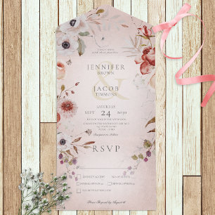 Romantic Rose Pink Floral Dinner All In One Invitation