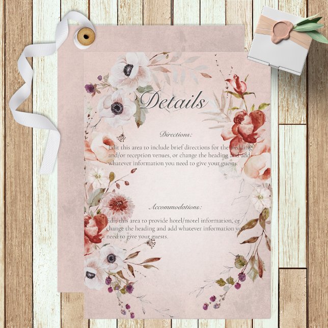 Romantic Rose Pink Floral Wedding Details Enclosure Card (Creator Uploaded)