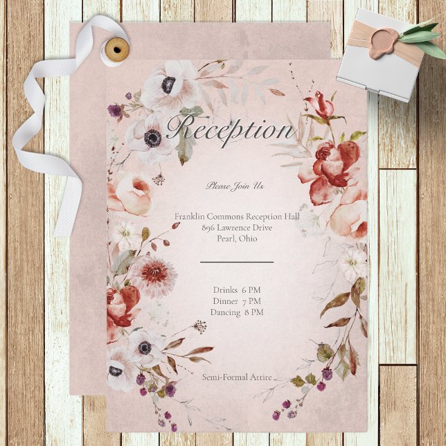 Romantic Rose Pink Floral Wedding Reception Enclosure Card (Creator Uploaded)