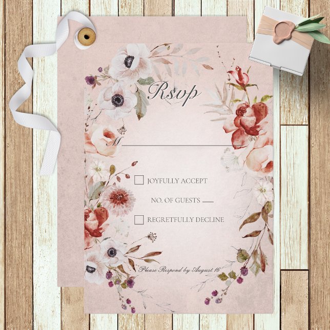 Romantic Rose Pink Floral Wedding RSVP Card (Creator Uploaded)