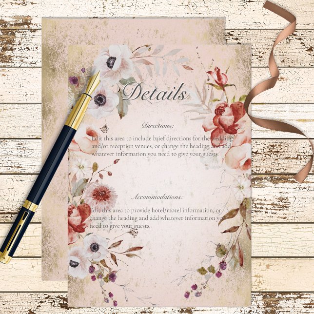Romantic Rose Pink Gold Floral Details Enclosure Card (Creator Uploaded)