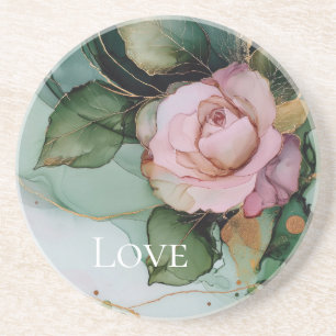 Romantic Rose Pink Gold Floral Love Coaster
