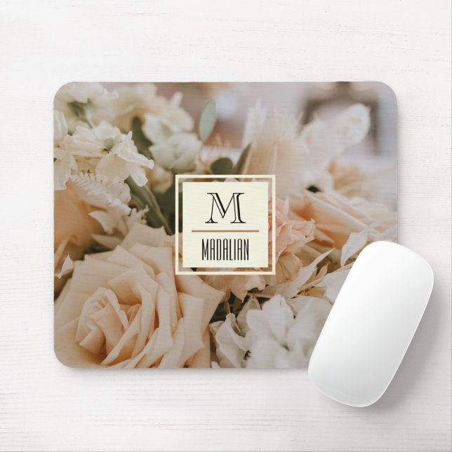 Romantic rose, pink pastel l Beautiful monogrammed Mouse Pad (With Mouse)