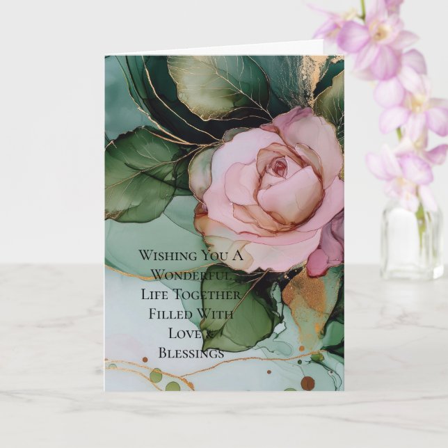 Romantic Rose Pink White Gold Floral Wedding Card (Orchid)