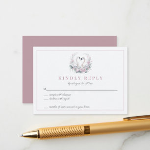 Romantic Rose Swan Couple Wedding RSVP Card