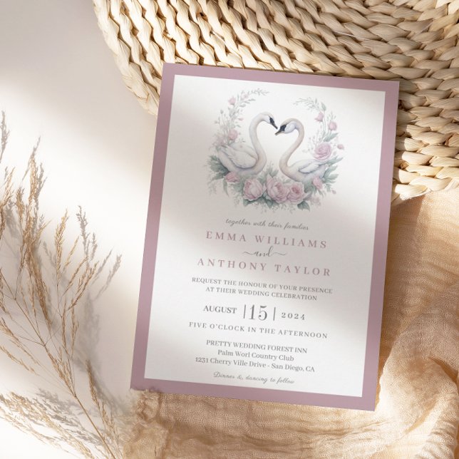 Romantic Rose Swan Wedding Invitation (Creator Uploaded)