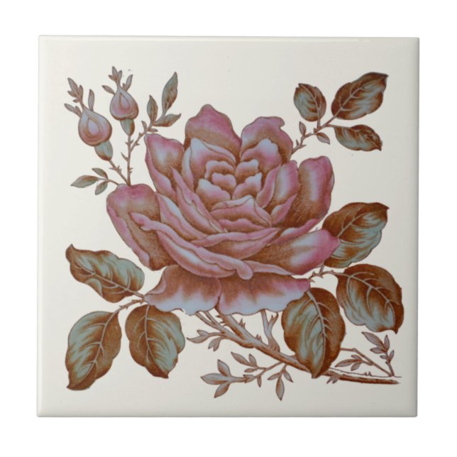 Romantic Rose Transferware Tile c. 1900 Design (Front)