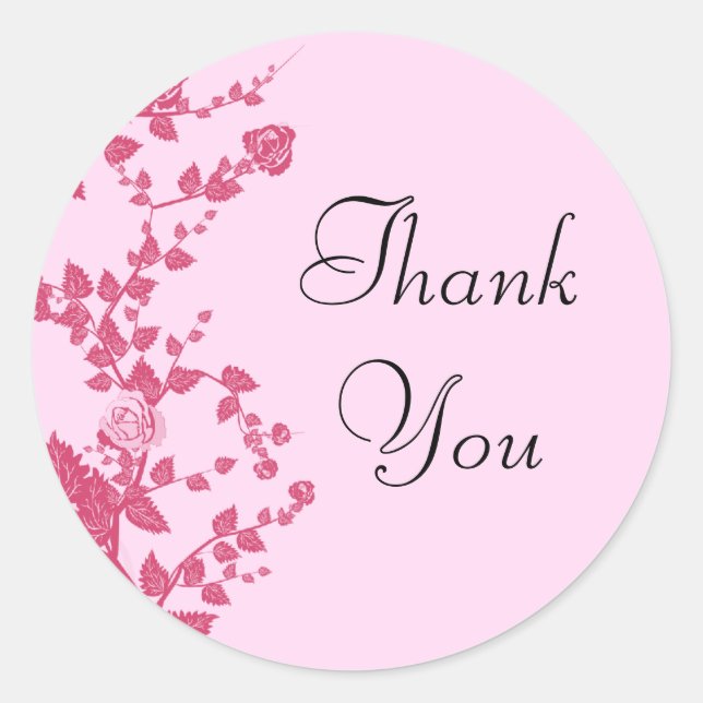 Romantic Rose Vines Thank You Stickers (Front)