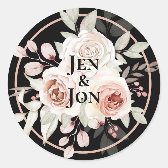 ROMANTIC ROSE WEDDING  CLASSIC ROUND STICKER (Front)