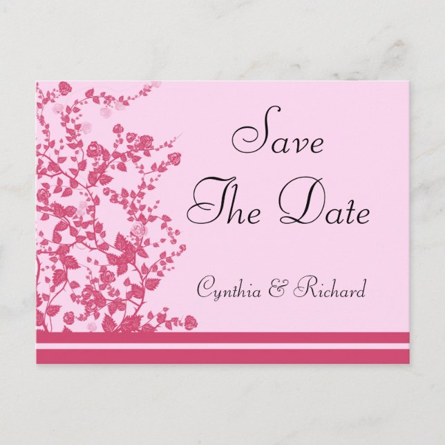 Romantic Rose Wedding Save The Date Postcard (Front)