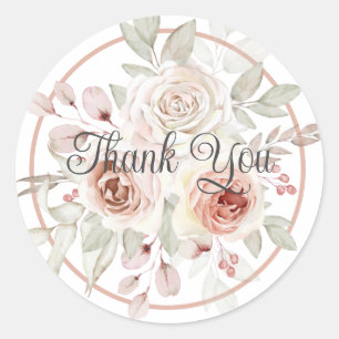 ROMANTIC ROSE WEDDING THANK YOU CLASSIC ROUND STICKER