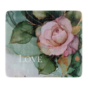 Romantic Rose White Pink Gold Floral Love Cutting Board
