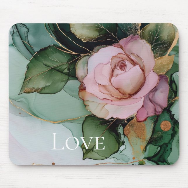 Romantic Rose White Pink Gold Floral Love  Mouse Pad (Front)