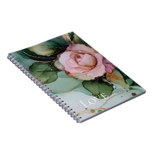 Romantic Rose White Pink Gold Floral Love  Notebook