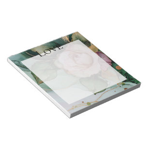 Romantic Rose White Pink Gold Floral Love Notepad