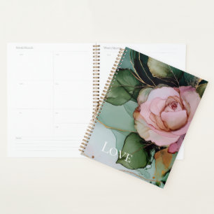Romantic Rose White Pink Gold Floral Love Planner