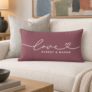 Romantic Rose Wine Love Heart Couple Names Lumbar Cushion