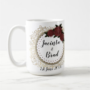 Romantic Rose Wreath Feather Wedding Coffee Mug
