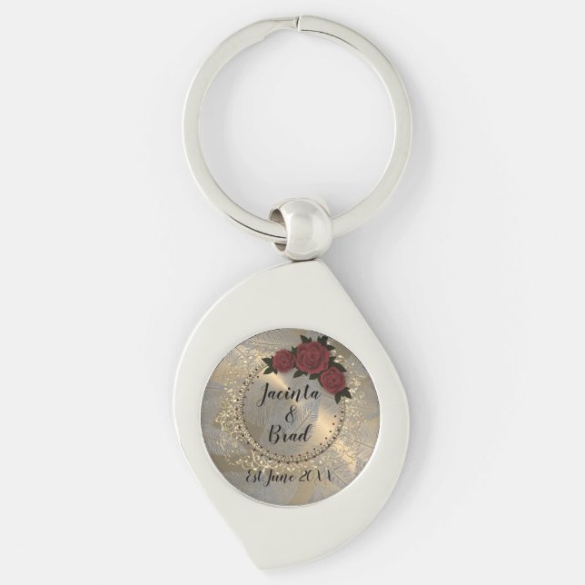 Romantic Rose Wreath Feather Wedding    Key Ring (Front)