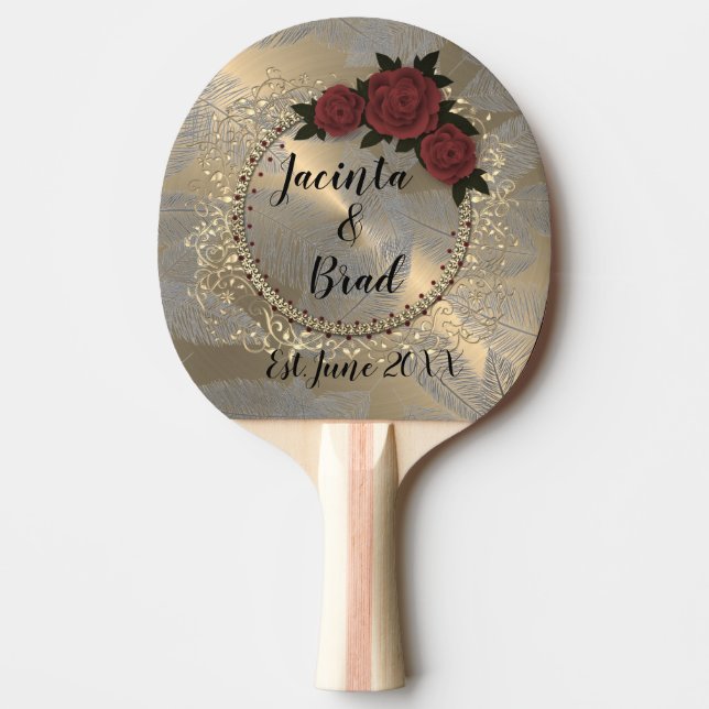 Romantic Rose Wreath Feather Wedding  Ping Pong Paddle (Front)