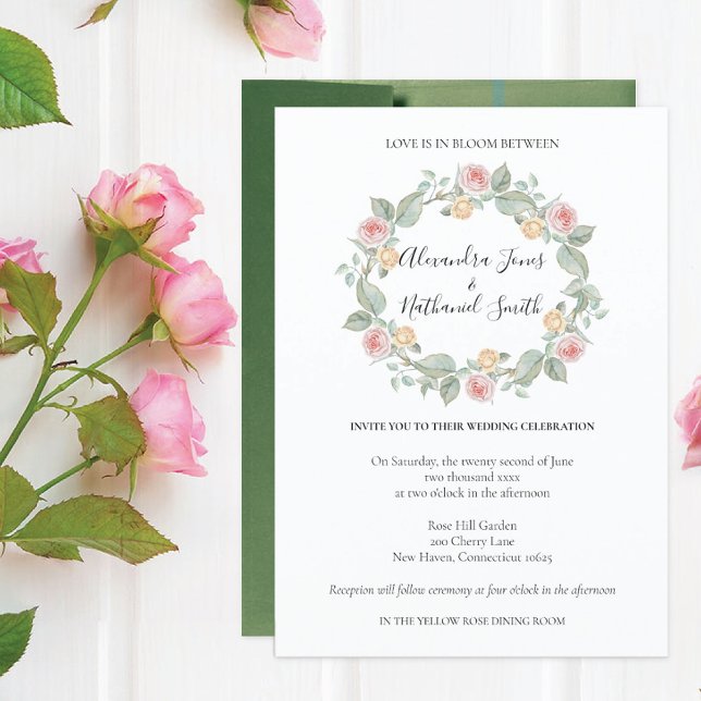 Romantic Rose Wreath Summer Wedding Invitation (Creator Uploaded)