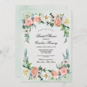 Romantic Rose Wreath Watercolor Bridal Shower Invitation