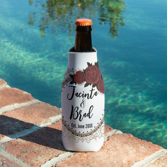 Romantic Rose Wreath Wedding Personalised Bottle Cooler (In Situ Pool)