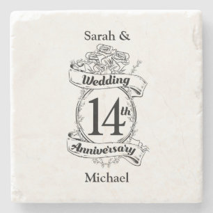 Romantic Roses 14TH fourteenth wedding anniversary Stone Coaster