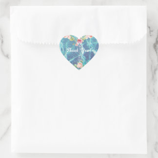 Romantic roses and sparcles thank you gift heart sticker
