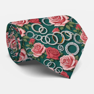 Romantic Roses And Sparkling Diamond Wedding Rings Tie
