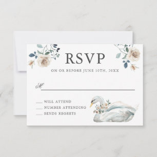 Romantic Roses and Swan Wedding RSVP Card