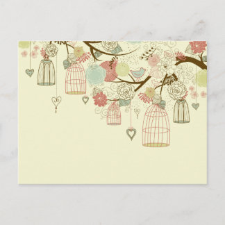 Romantic Roses, birds, birdcages, Floral Vintage Postcard