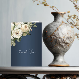 Romantic Roses, Boho Dusty Blue Wedding  Thank You Card