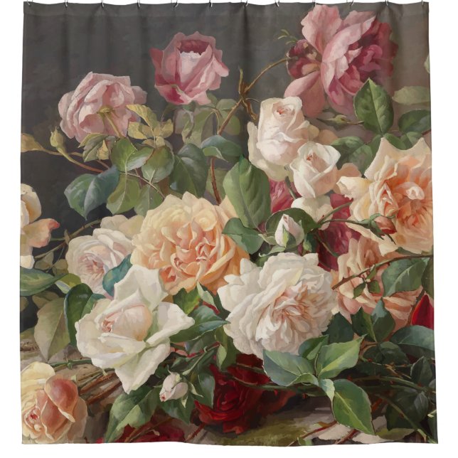 Romantic Roses Botanical Shower Curtain (Front)