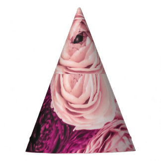 Romantic roses bouquet: vintage branding. party hat