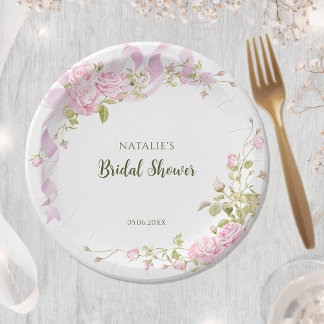 Romantic Roses Chic Floral Bridal Shower Paper Plate
