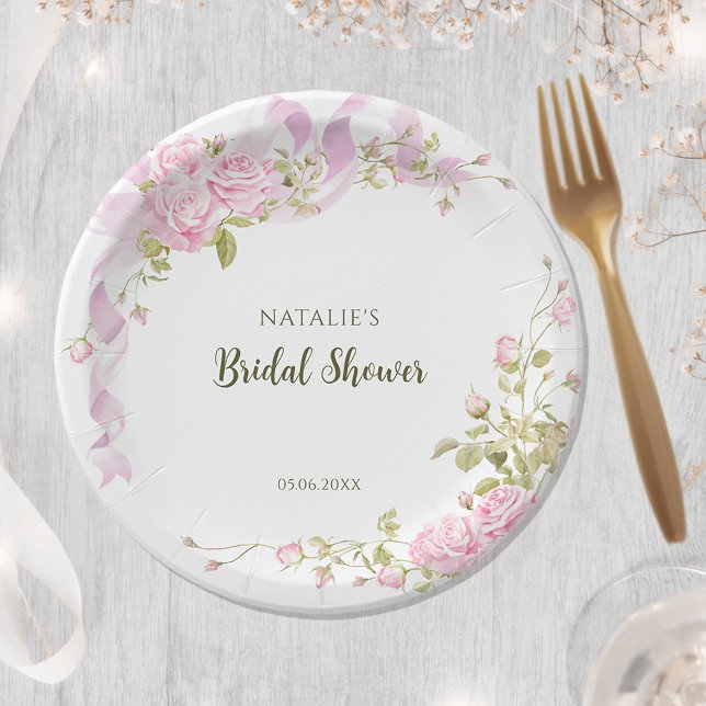 Romantic Roses Chic Floral Bridal Shower Paper Plate (Creator Uploaded)
