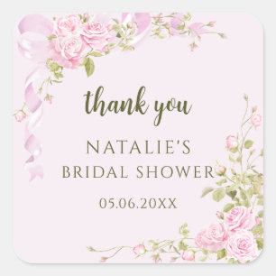 Romantic Roses Chic Floral Bridal Shower Thank You Square Sticker