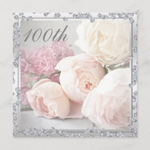 Romantic Roses & Diamonds 100th Birthday Party Invitation