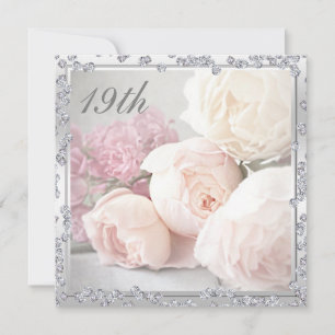 Romantic Roses & Diamonds 19th Birthday Party Invitation