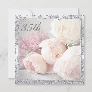 Romantic Roses & Diamonds 35th Birthday Party Invitation