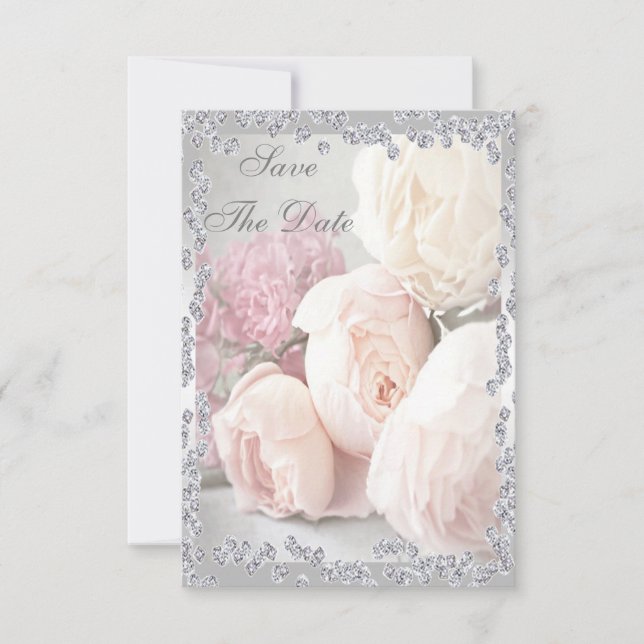 Romantic Roses & Diamonds 60th Save The Date (Front)